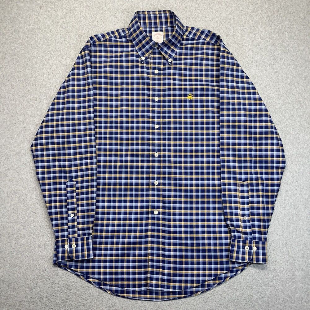 Brooks Brothers 346 Plaid Button-Down Shirt Men’s Medium Blue Yellow Long Sleeve